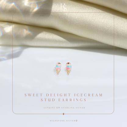 Sweet Delight Icecream Cute Enamel Stud Earrings in 925 Sterling Silver