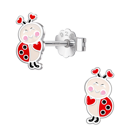 Lovely Ladybug Cute Enamel Stud Earrings in 925 Sterling Silver