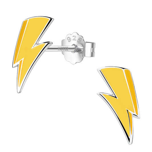 Yellow Thunder Spark Cute Enamel Stud Earrings in 925 Sterling Silver