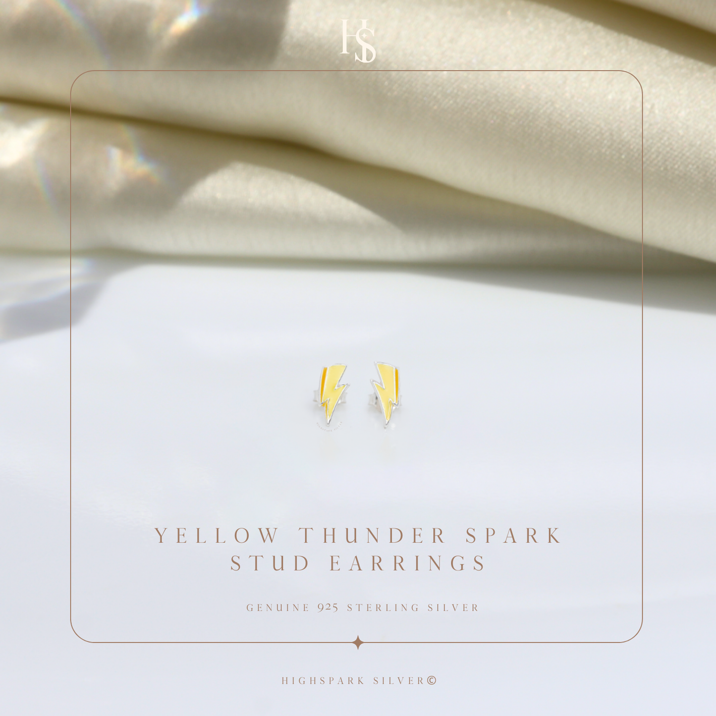 Yellow Thunder Spark Cute Enamel Stud Earrings in 925 Sterling Silver