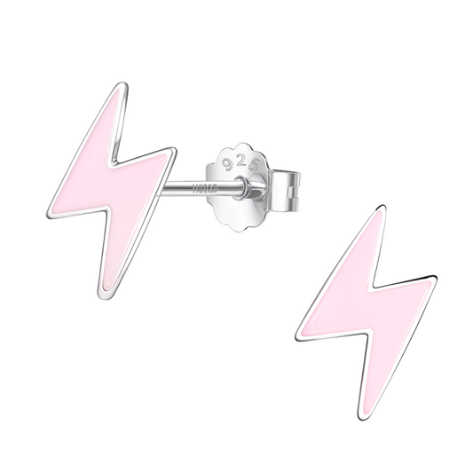 Pink Thunder Spark Cute Enamel Stud Earrings in 925 Sterling Silver