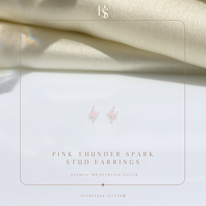 Pink Thunder Spark Cute Enamel Stud Earrings in 925 Sterling Silver