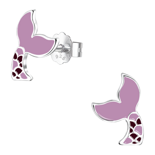 Magical Mermaid Tail Cute Enamel Stud Earrings in 925 Sterling Silver