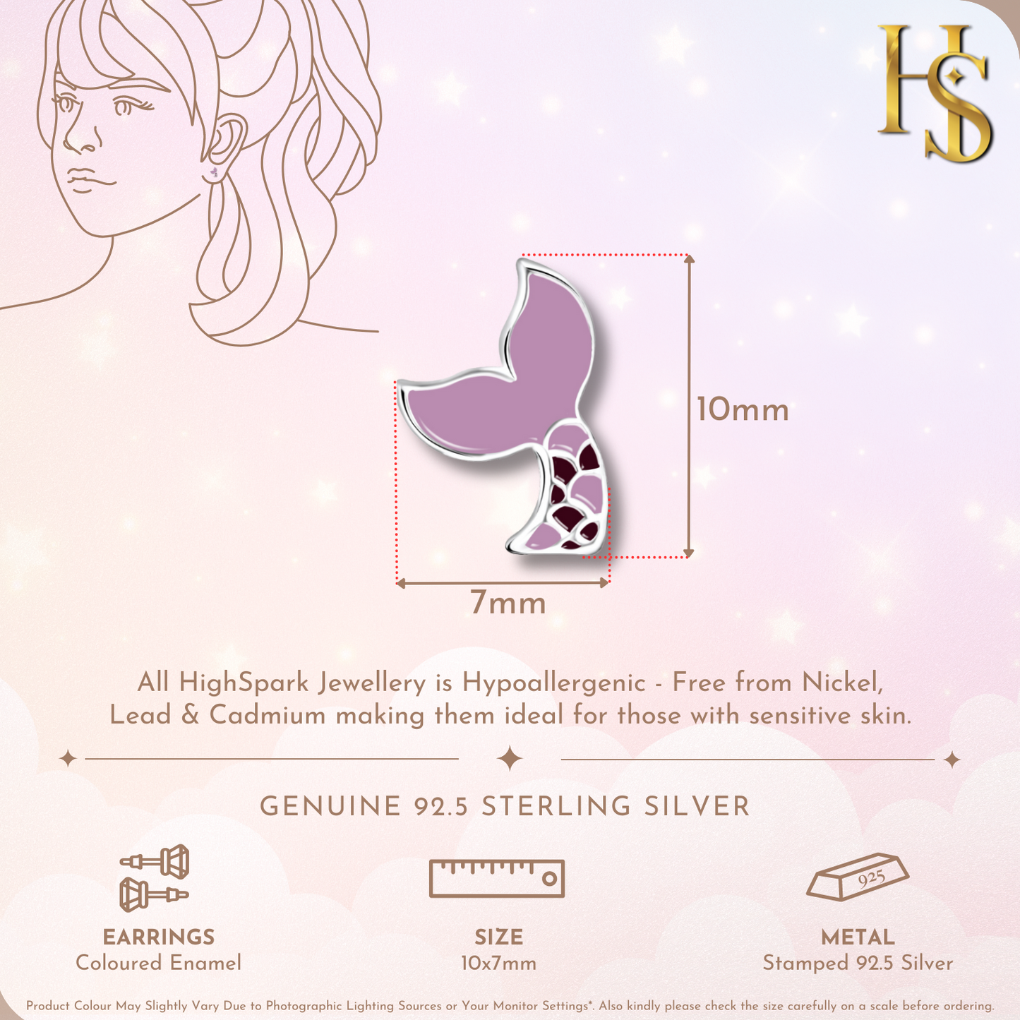 Magical Mermaid Tail Cute Enamel Stud Earrings in 925 Sterling Silver