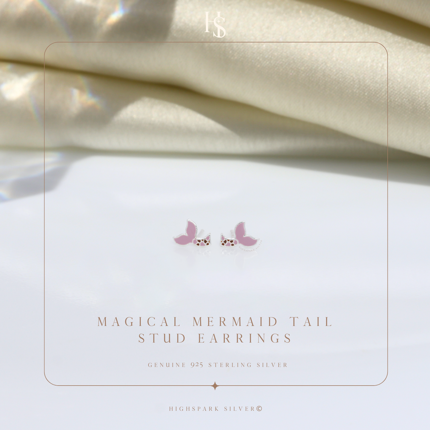 Magical Mermaid Tail Cute Enamel Stud Earrings in 925 Sterling Silver