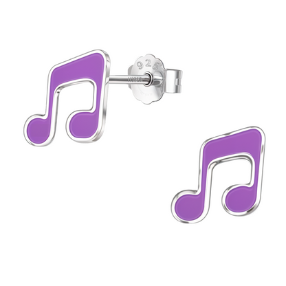 Melodious Music Note Cute Enamel Stud Earrings in 925 Sterling Silver