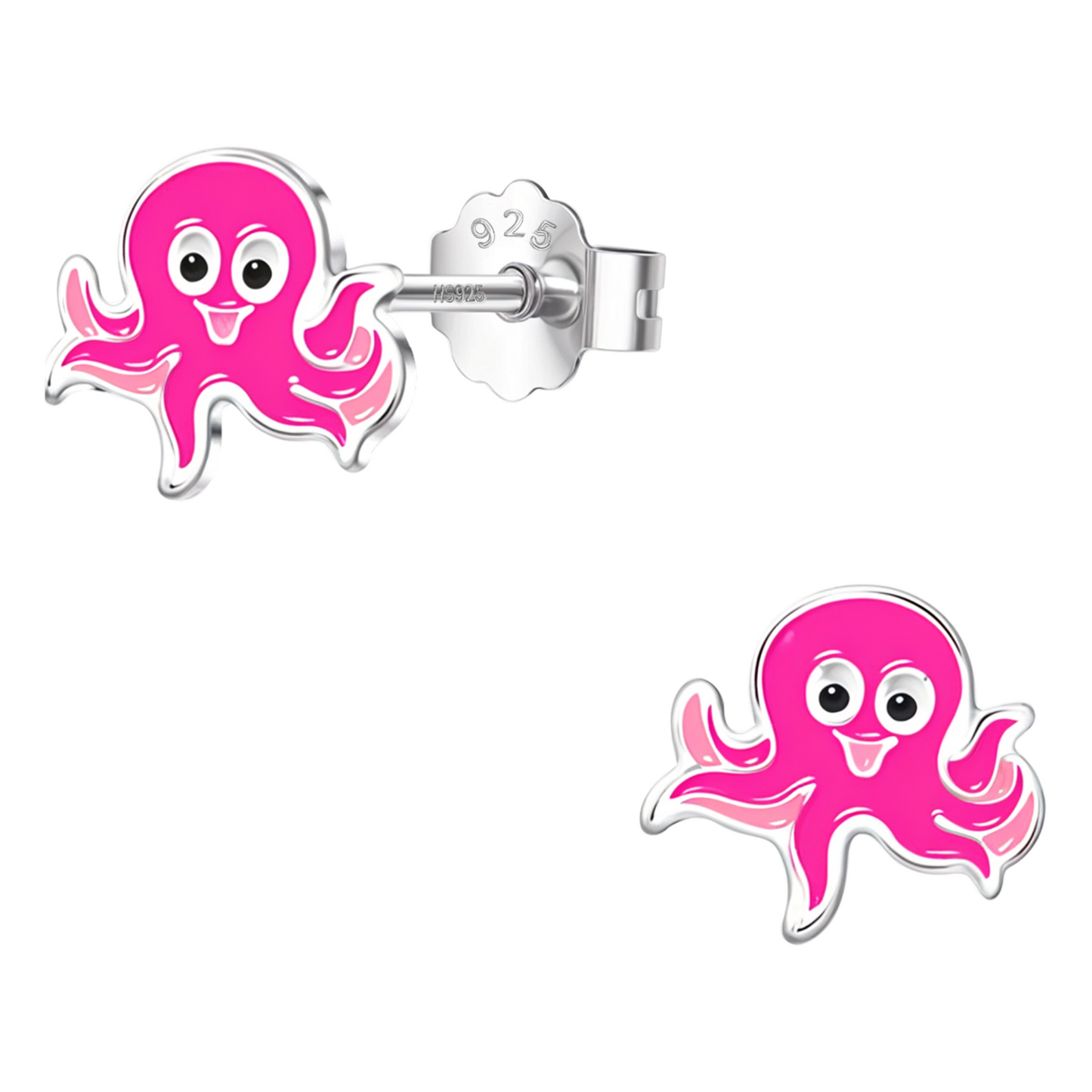 Joyful Octopus Cute Enamel Stud Earrings in 925 Sterling Silver