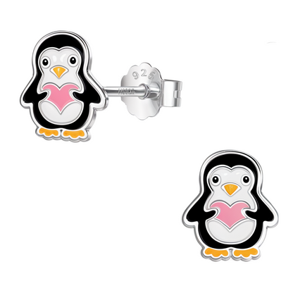 Pleasant Penguin Cute Enamel Stud Earrings in 925 Sterling Silver