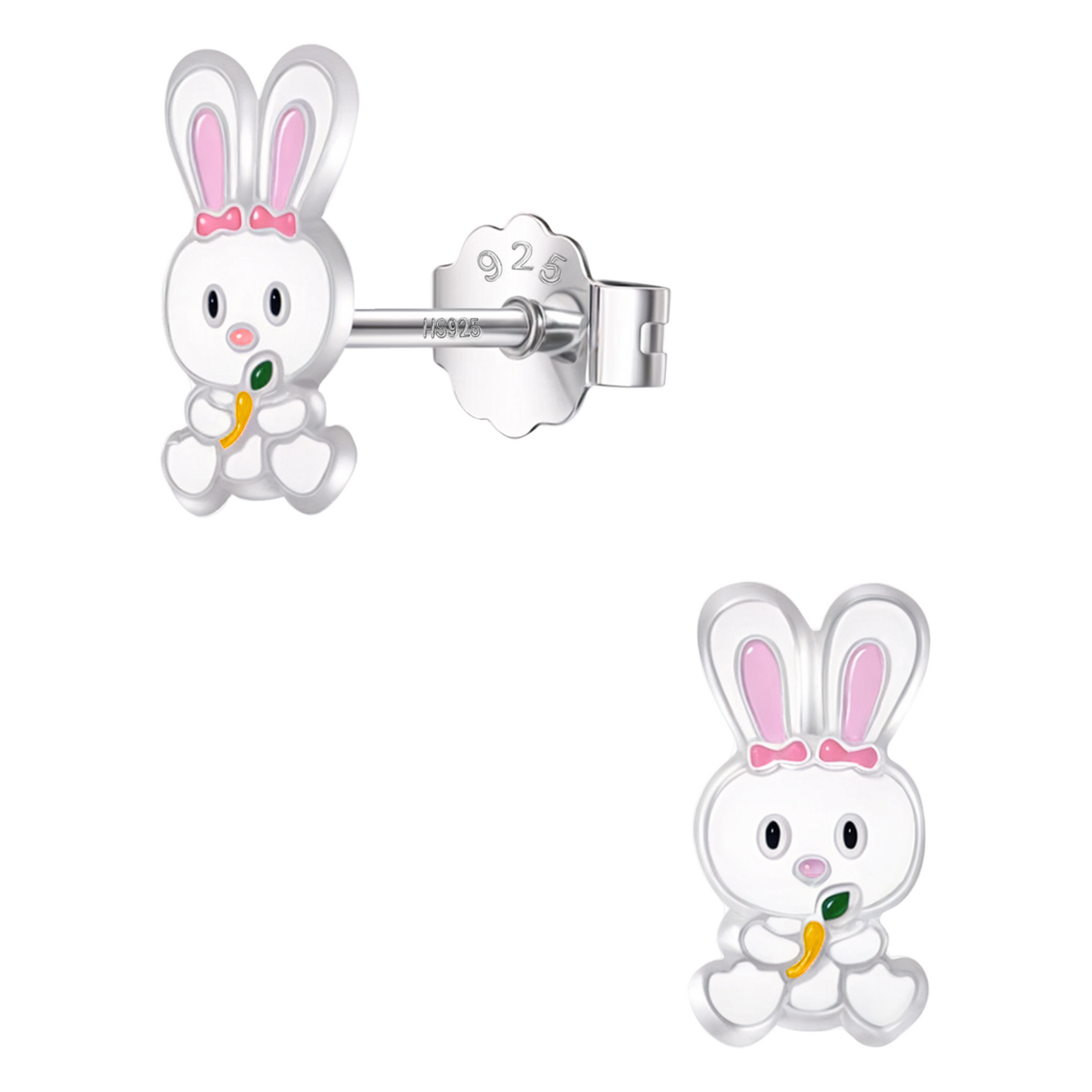 Radiant Rabbit Cute Enamel Stud Earrings in 925 Sterling Silver