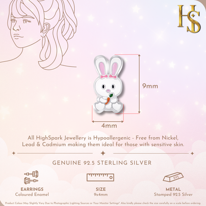 Radiant Rabbit Cute Enamel Stud Earrings in 925 Sterling Silver