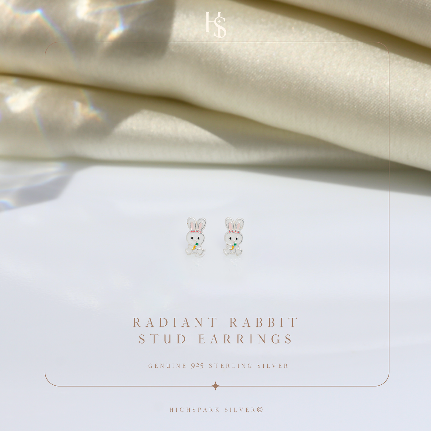 Radiant Rabbit Cute Enamel Stud Earrings in 925 Sterling Silver