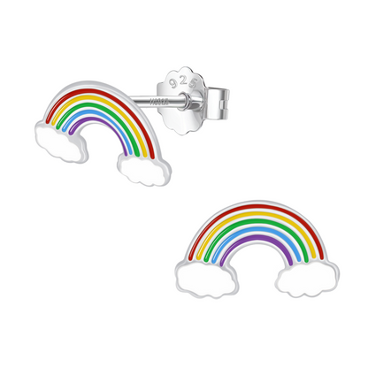 Ravishing Rainbow Cute Enamel Stud Earrings in 925 Sterling Silver