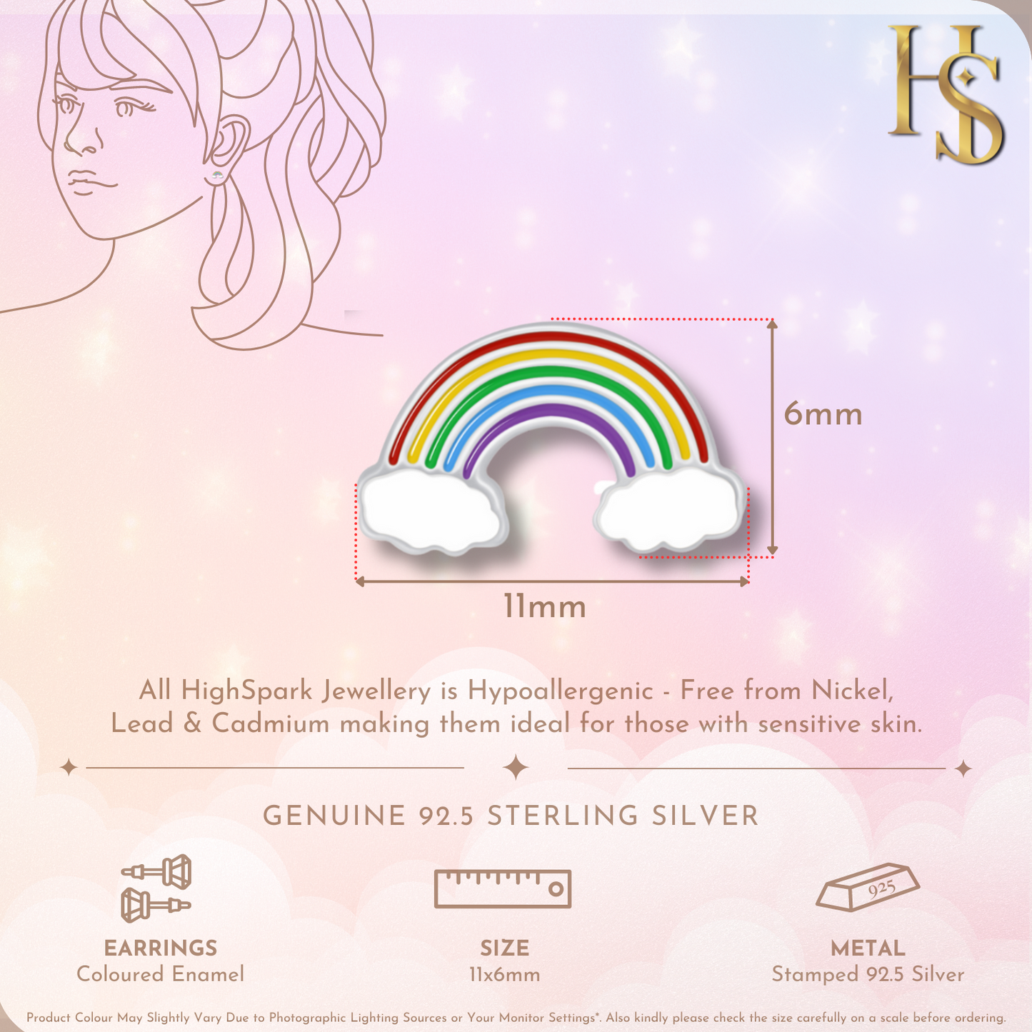 Ravishing Rainbow Cute Enamel Stud Earrings in 925 Sterling Silver