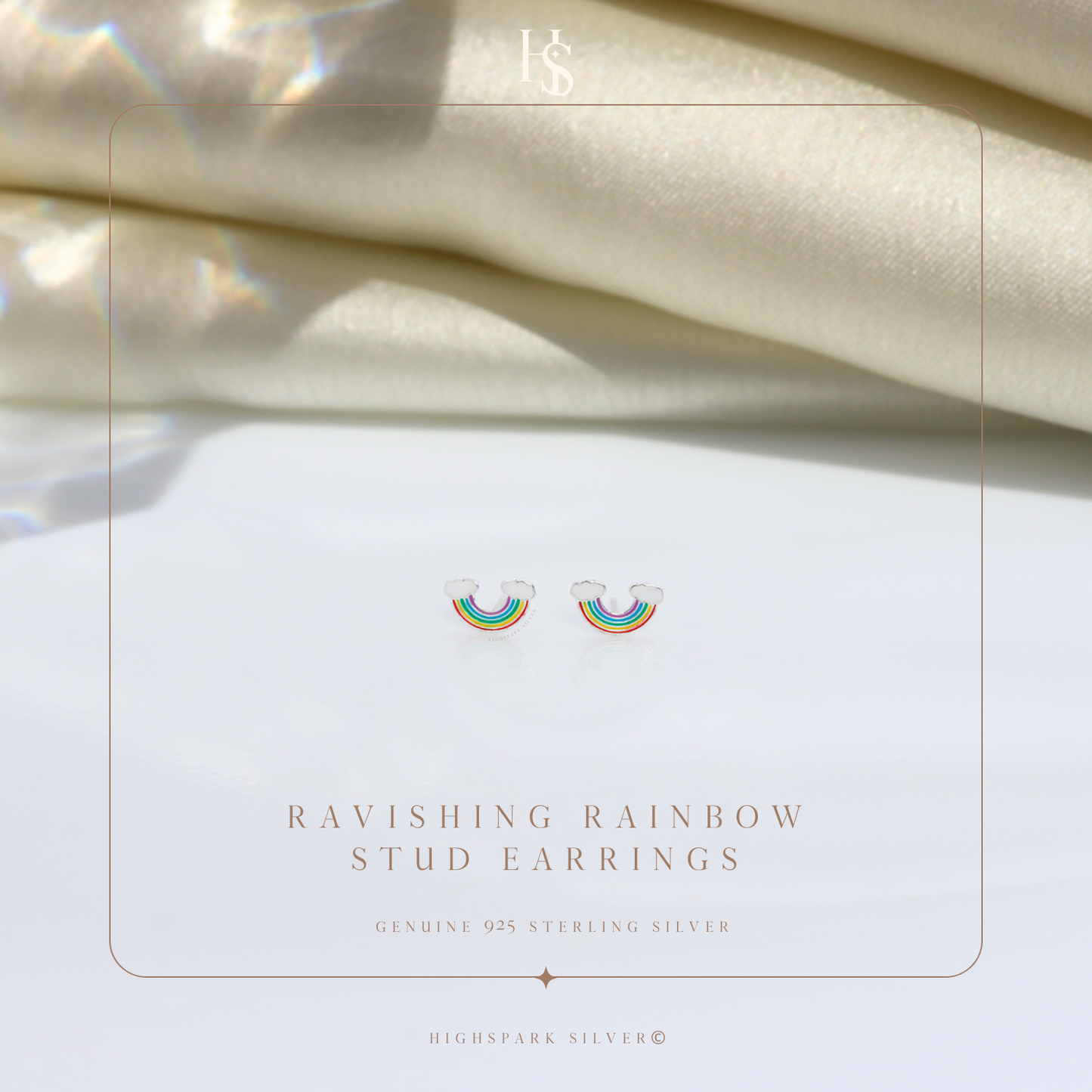 Ravishing Rainbow Cute Enamel Stud Earrings in 925 Sterling Silver