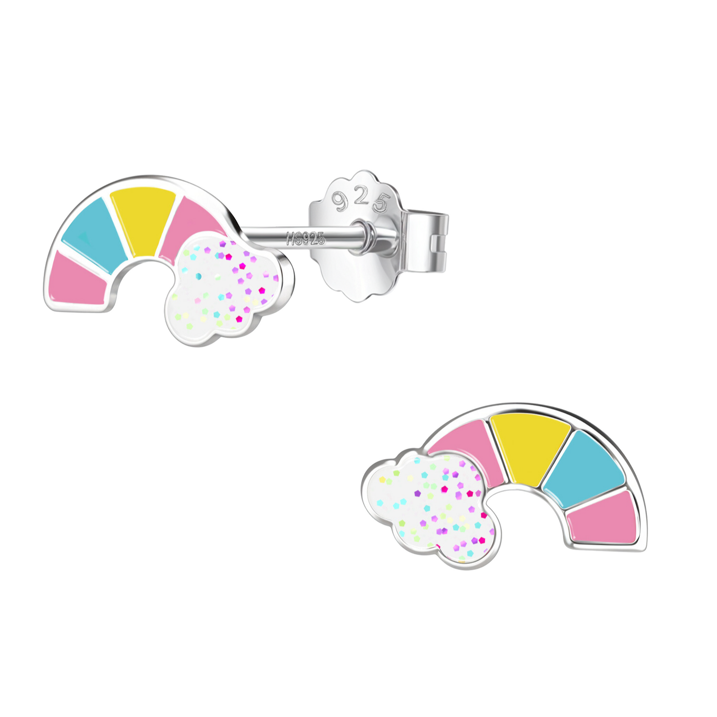 Glittery Colorful Rainbow Cute Enamel Stud Earrings in 925 Sterling Silver