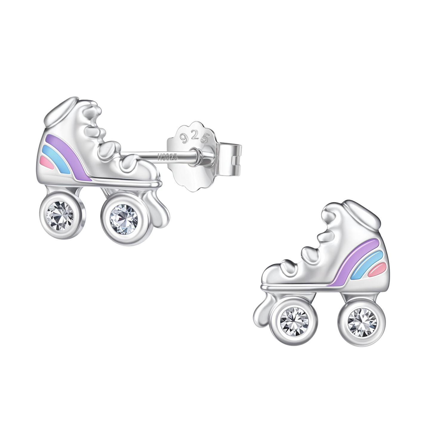 Sparkling Rollerblade Cute Enamel Stud Earrings in 925 Sterling Silver