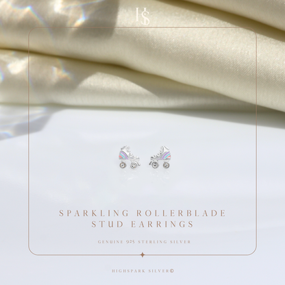 Sparkling Rollerblade Cute Enamel Stud Earrings in 925 Sterling Silver