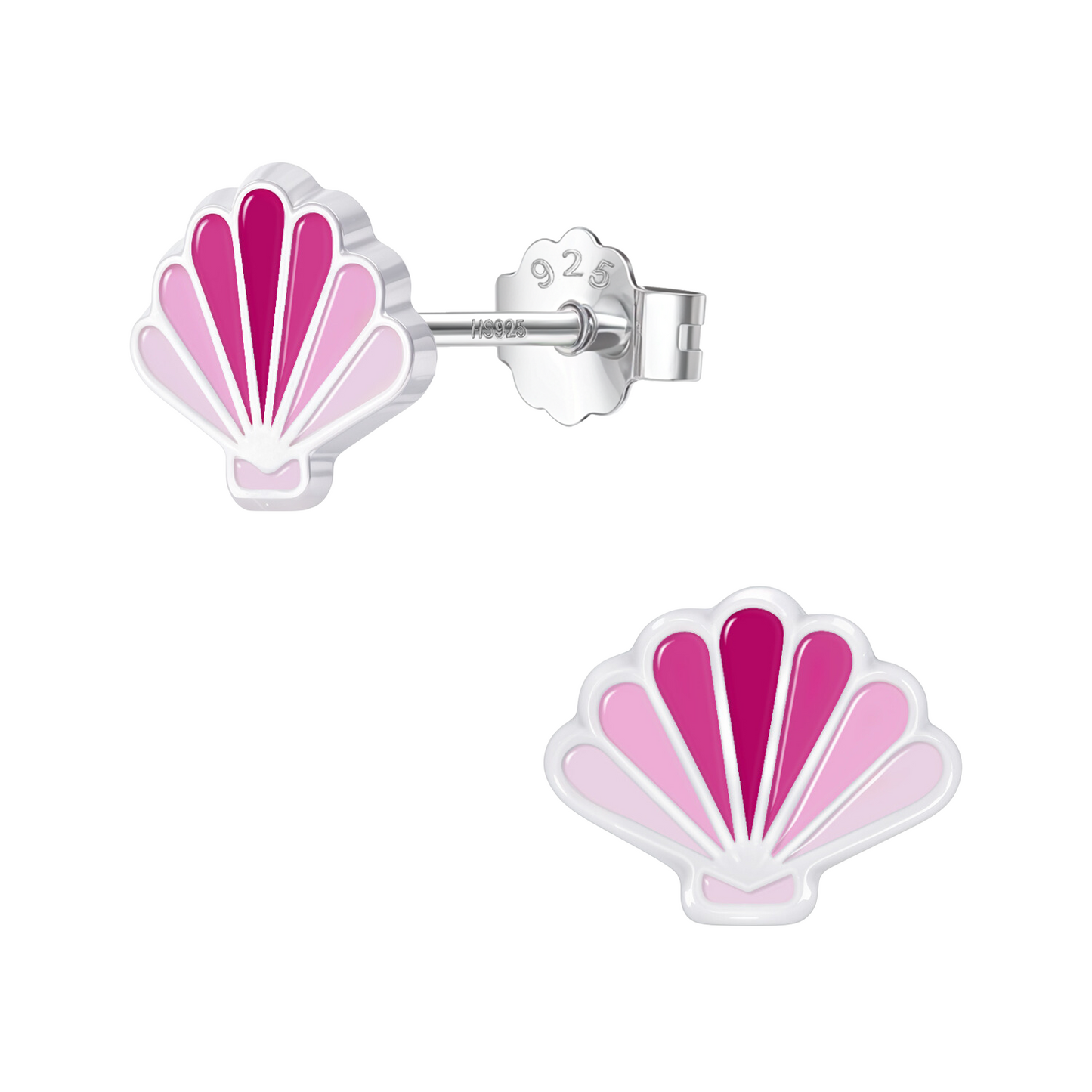 Bubblegum Pink Shell Cute Enamel Stud Earrings in 925 Sterling Silver