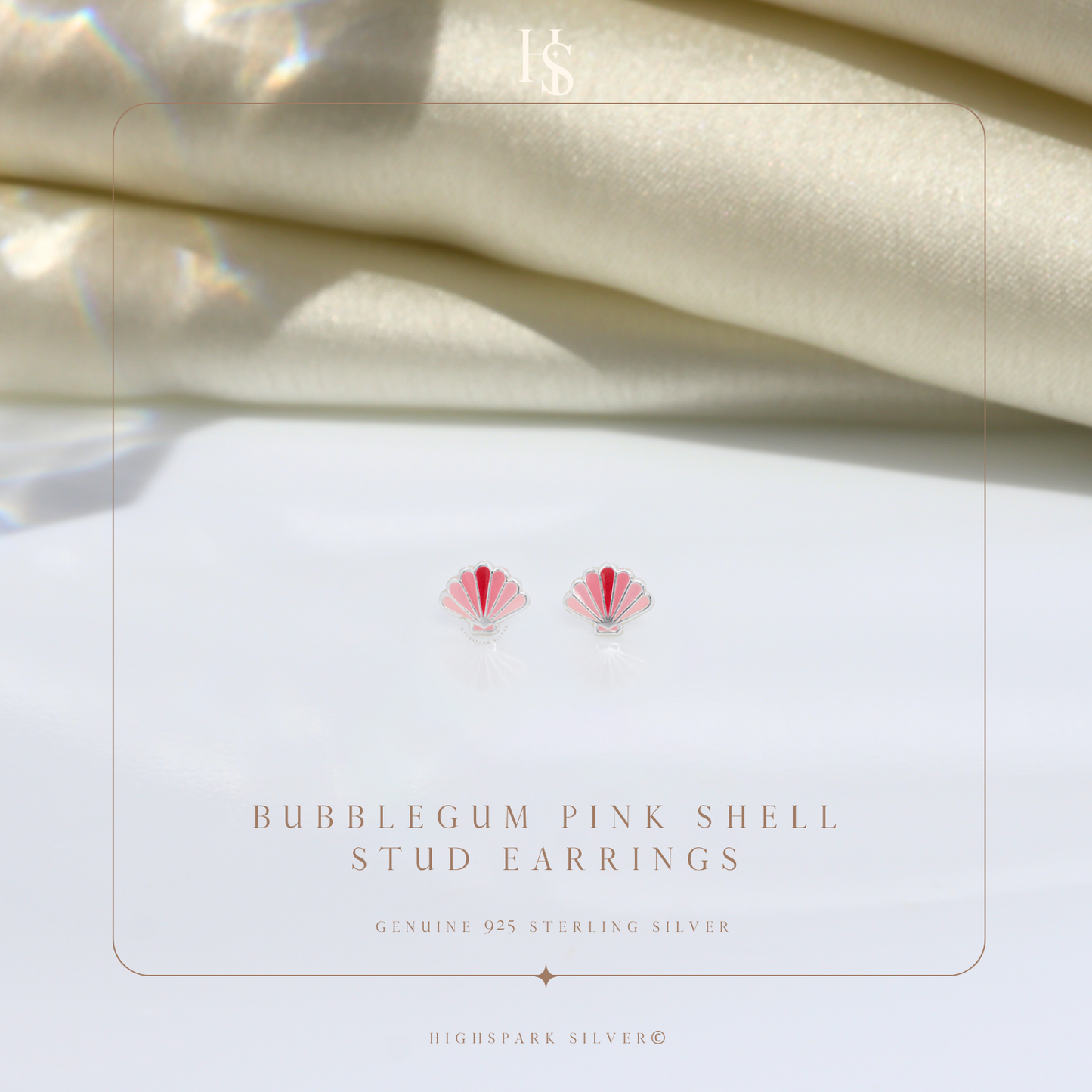 Bubblegum Pink Shell Cute Enamel Stud Earrings in 925 Sterling Silver