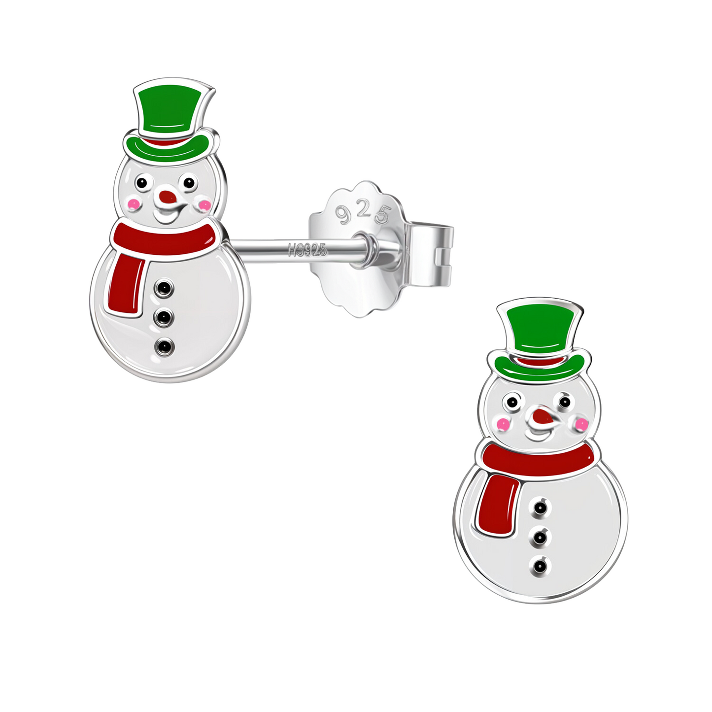 Frosty Snowman Cute Enamel Stud Earrings in 925 Sterling Silver