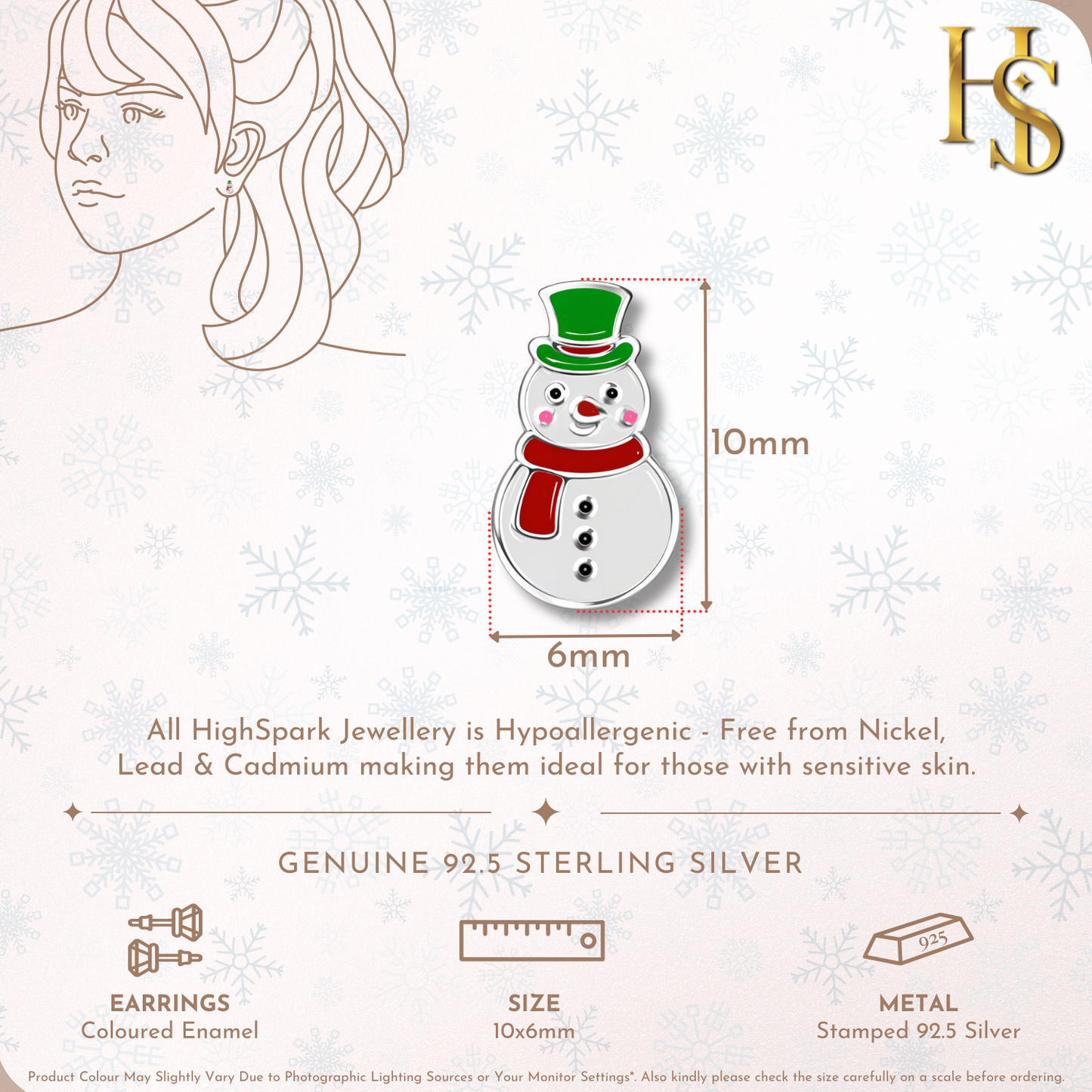 Frosty Snowman Cute Enamel Stud Earrings in 925 Sterling Silver