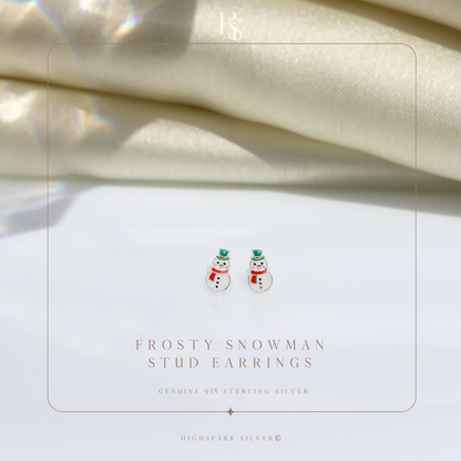 Frosty Snowman Cute Enamel Stud Earrings in 925 Sterling Silver