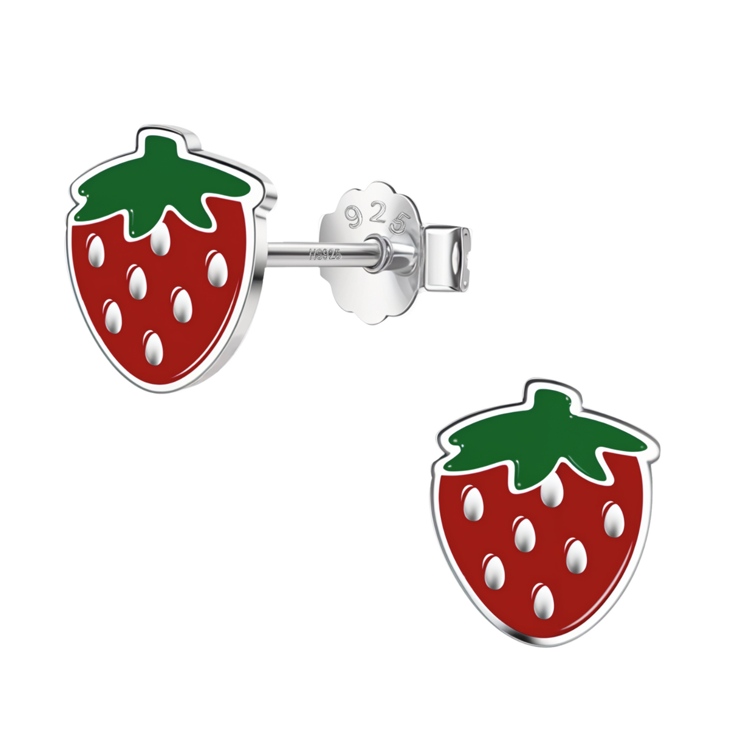 Sweet Starwberry Cute Enamel Stud Earrings in 925 Sterling Silver