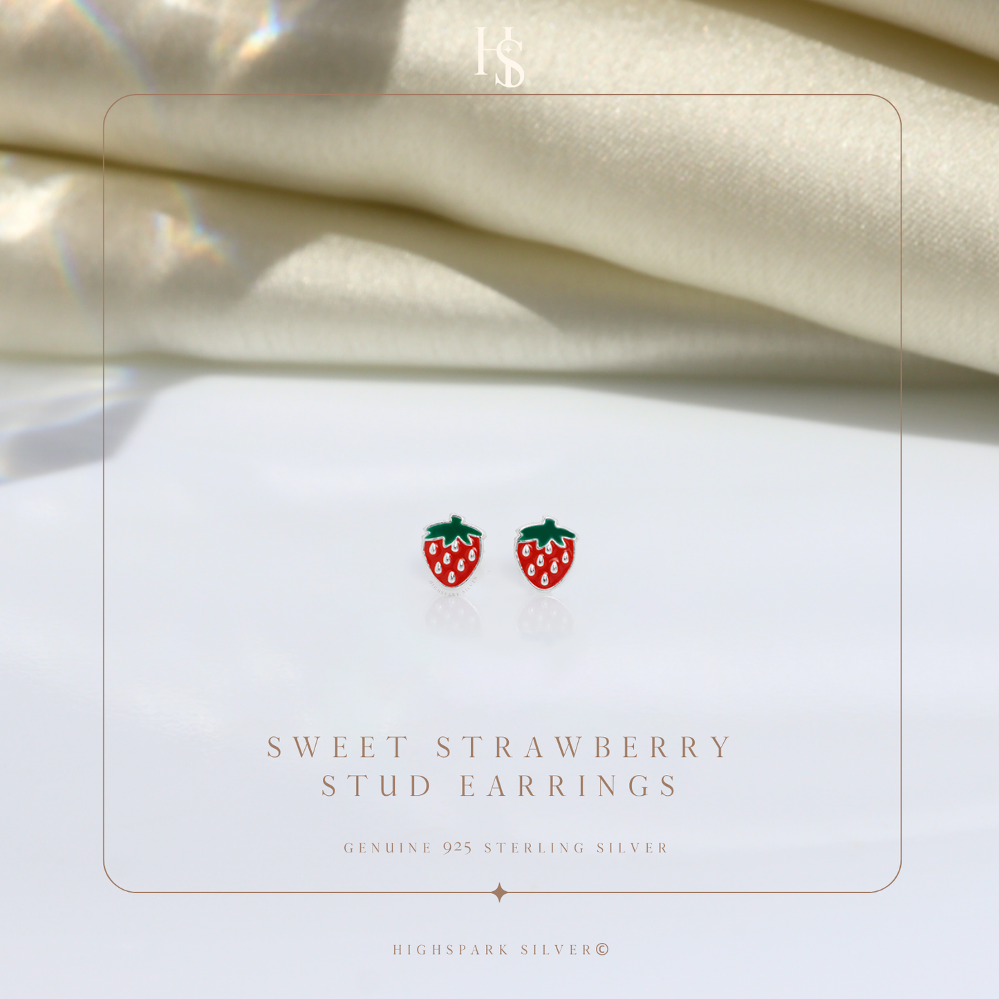 Sweet Starwberry Cute Enamel Stud Earrings in 925 Sterling Silver