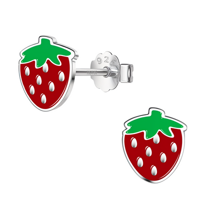 Strawberry Delight Cute Enamel Stud Earrings in 925 Sterling Silver