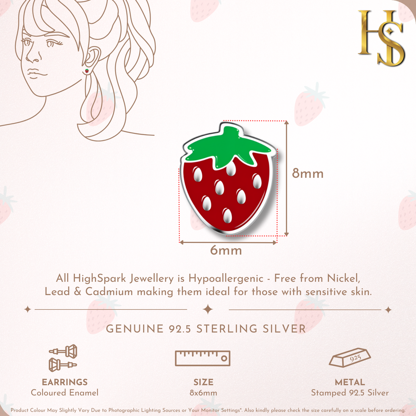 Strawberry Delight Cute Enamel Stud Earrings in 925 Sterling Silver