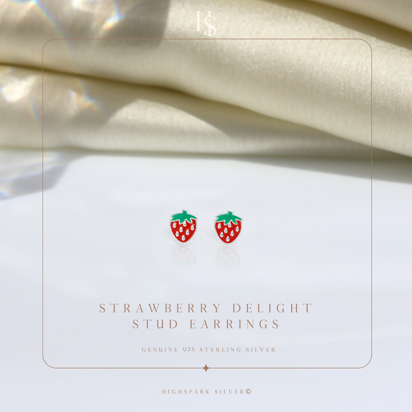 Strawberry Delight Cute Enamel Stud Earrings in 925 Sterling Silver