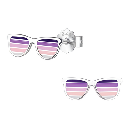 Lilac Sunglasses Cute Enamel Stud Earrings in 925 Sterling Silver