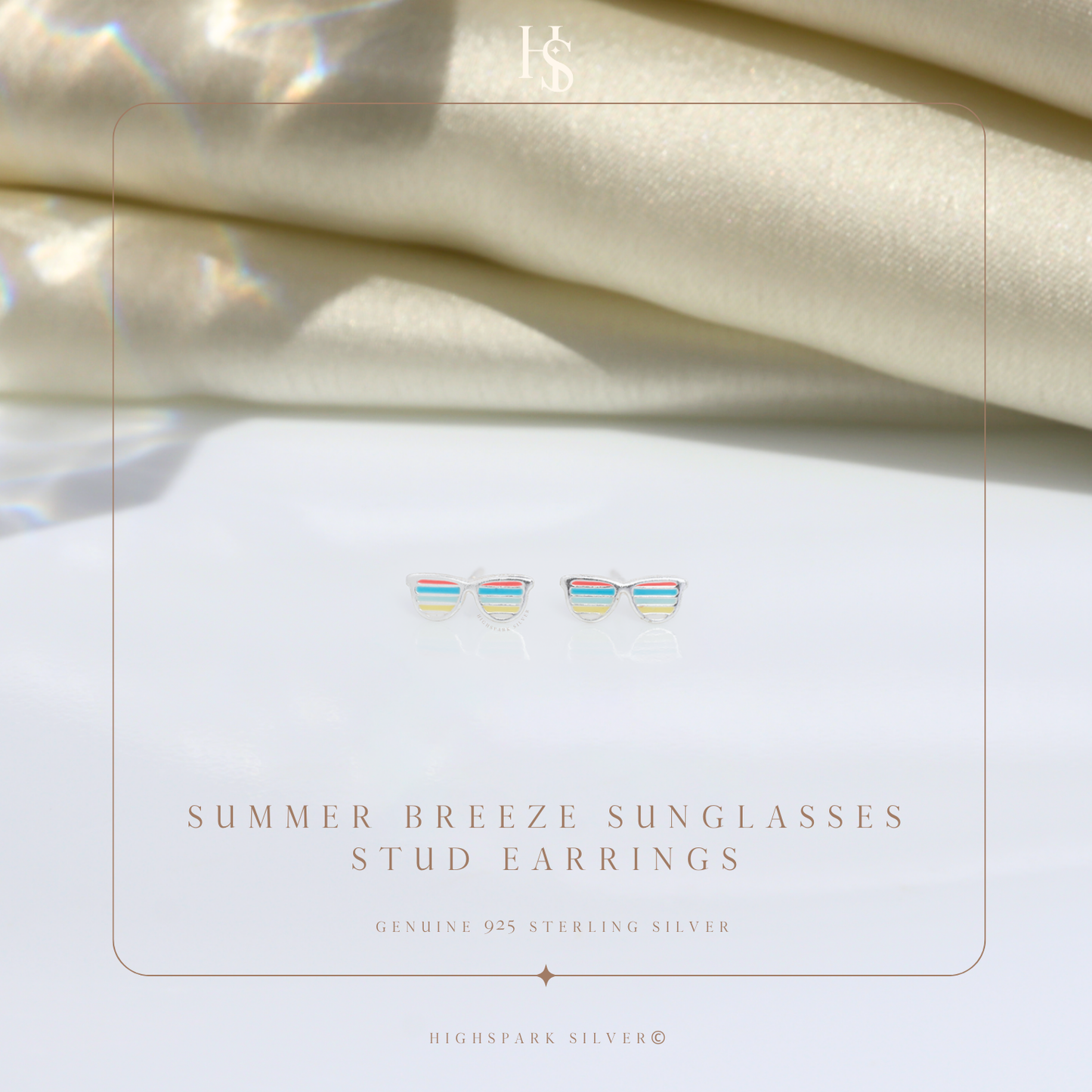 Summer Breeze Sunglasses Cute Enamel Stud Earrings in 925 Sterling Silver