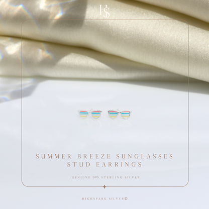 Summer Breeze Sunglasses Cute Enamel Stud Earrings in 925 Sterling Silver