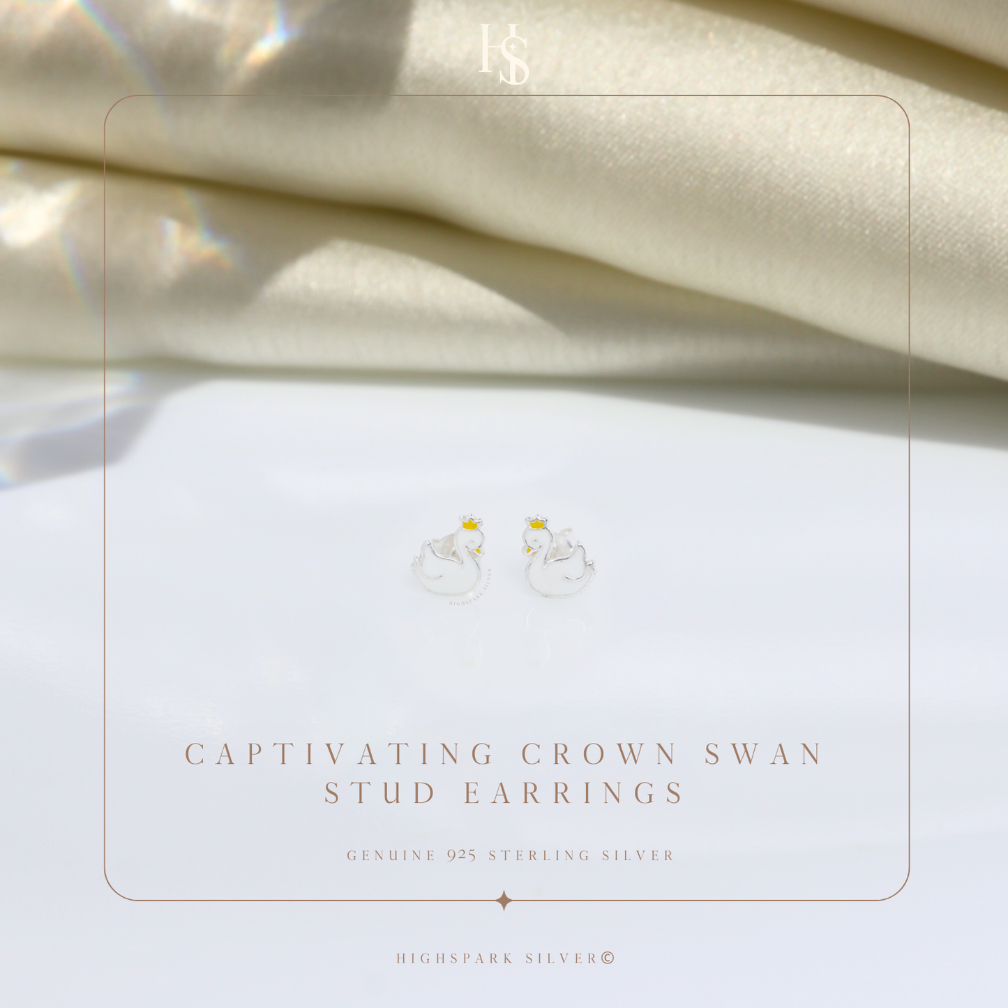 Captivating Crown Swan Cute Enamel Stud Earrings in 925 Sterling Silver