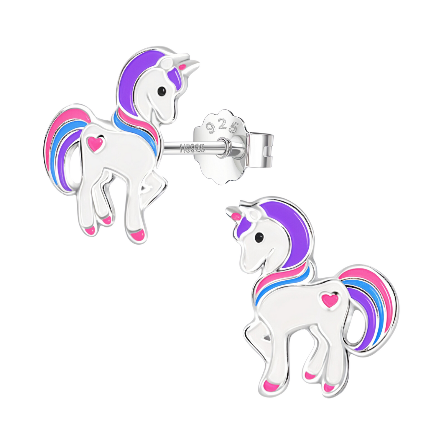 Charming Unicorn Cute Enamel Stud Earrings in 925 Sterling Silver