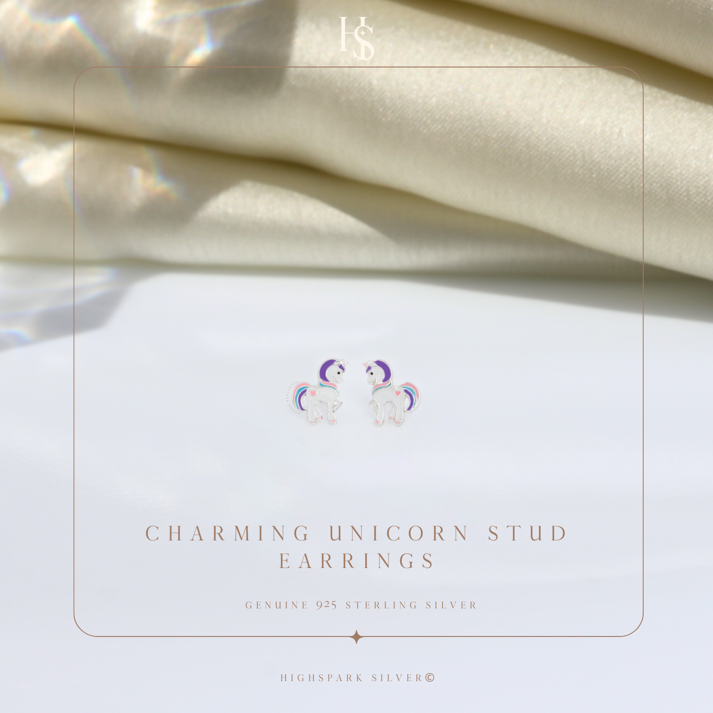 Charming Unicorn Cute Enamel Stud Earrings in 925 Sterling Silver