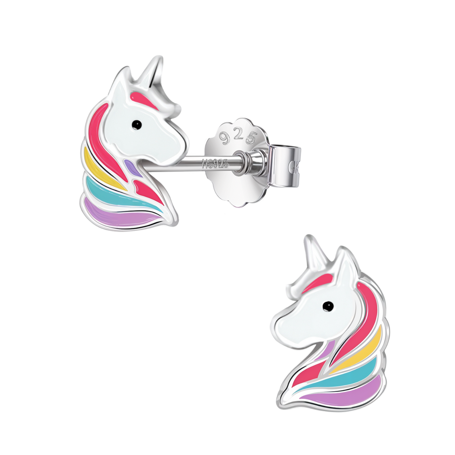 Colourpop Rainbow Unicorn Cute Enamel Stud Earrings in 925 Sterling Silver