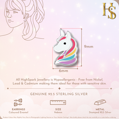 Colourpop Rainbow Unicorn Cute Enamel Stud Earrings in 925 Sterling Silver