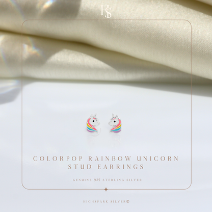 Colourpop Rainbow Unicorn Cute Enamel Stud Earrings in 925 Sterling Silver