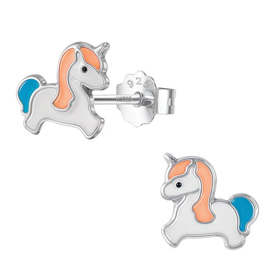 Unicorn Joy Cute Enamel Stud Earrings in 925 Sterling Silver