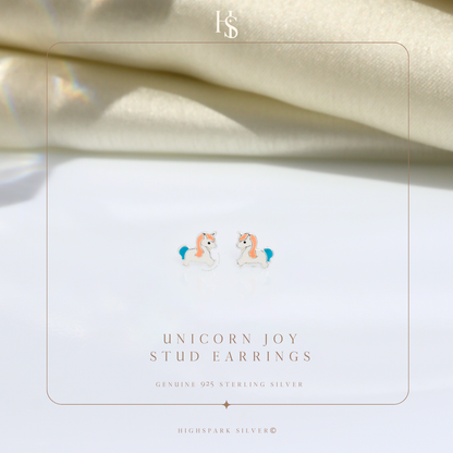 Unicorn Joy Cute Enamel Stud Earrings in 925 Sterling Silver