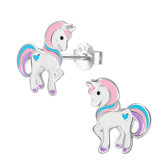 Fantasy Unicorn Cute Enamel Stud Earrings in 925 Sterling Silver