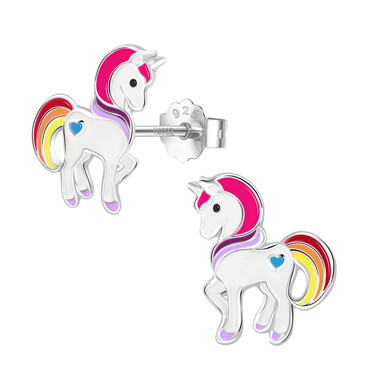 Magical Unicorn Cute Enamel Stud Earrings in 925 Sterling Silver