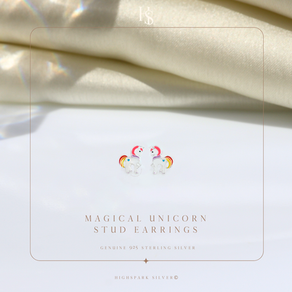 Magical Unicorn Cute Enamel Stud Earrings in 925 Sterling Silver