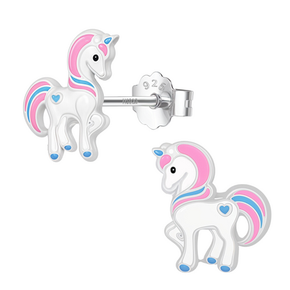 Dreamy Unicorn Cute Enamel Stud Earrings in 925 Sterling Silver