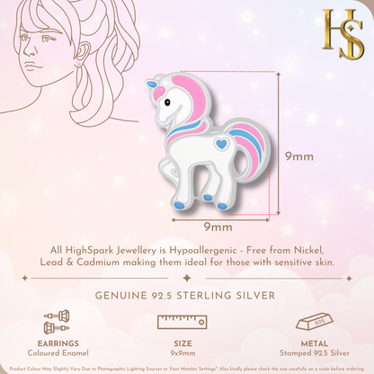 Dreamy Unicorn Cute Enamel Stud Earrings in 925 Sterling Silver