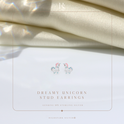 Dreamy Unicorn Cute Enamel Stud Earrings in 925 Sterling Silver