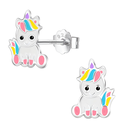 Bubbly Baby Unicorn Cute Enamel Stud Earrings in 925 Sterling Silver