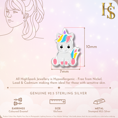 Bubbly Baby Unicorn Cute Enamel Stud Earrings in 925 Sterling Silver